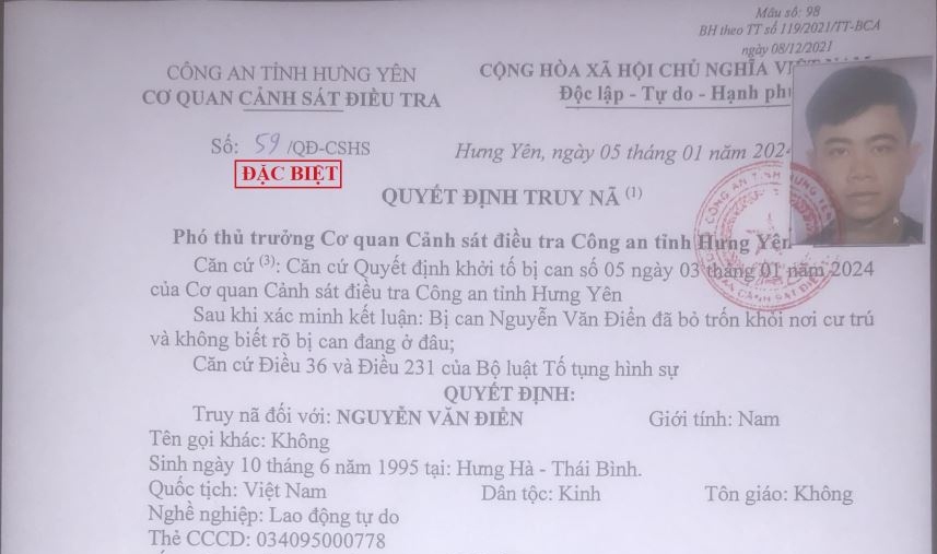 Nóng 24h: Truy nã đặc biệt đối tượng vụ nổ súng cướp 8 tỷ đồng